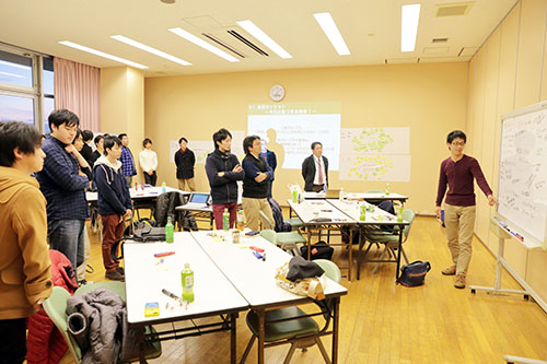 最後に「今日の気づきの共有」として,全員の前で各グループの代表ごとに発表